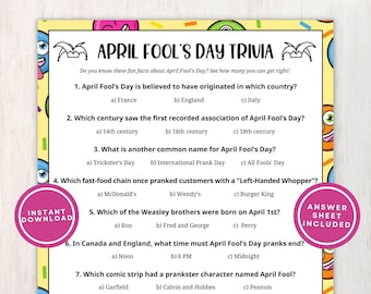 April Fool's Day Trivia Printable Game for Kids and Adults, 10 Trivia Questions with Multiple Choice, Great for Classrooms, Instant Download