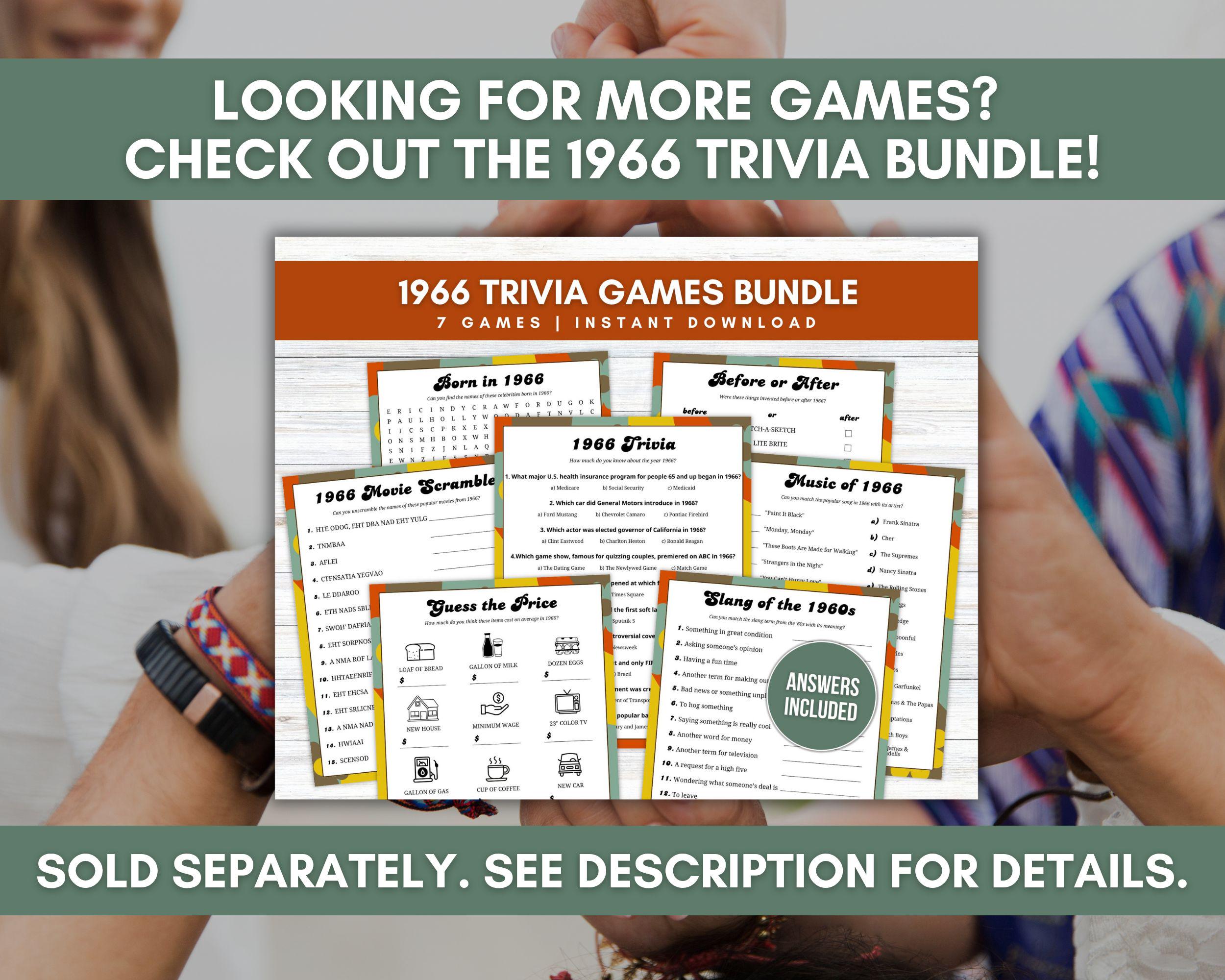 Price Trivia 1966 Guess the Price Trivia, 60th Party Game Idea for Birthday ...