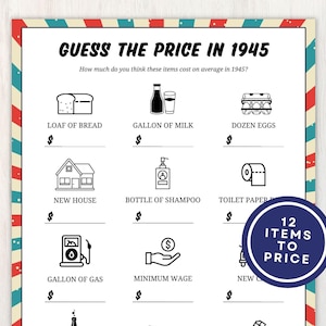 1945 Guess the Price Game, 80th Birthday Party Games, Back in 1945 Trivia Game, 80th Birthday Ideas, Prices Guessing Game, Instant Download
