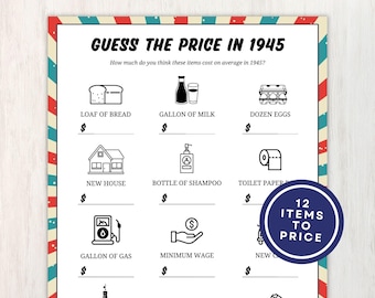 1945 Guess the Price Game, 80th Birthday Party Games, Back in 1945 Trivia Game, 80th Birthday Ideas, Prices Guessing Game, Instant Download