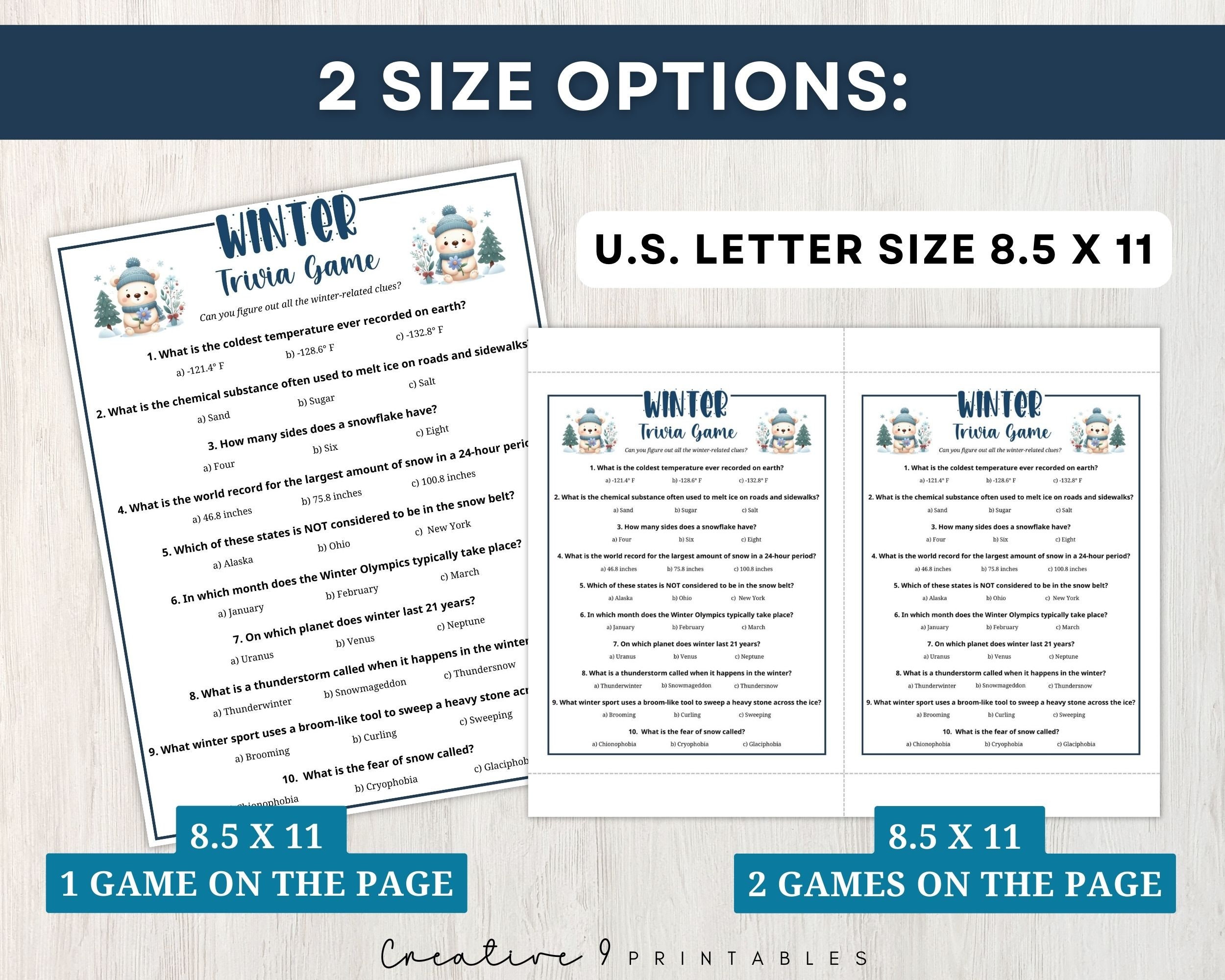 Printable Winter Trivia Game for Kids and Adults, 10 Winter Trivia