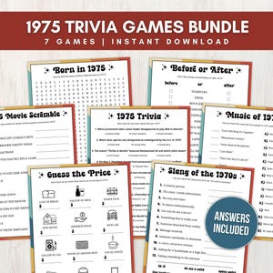 Pacchetto di giochi a quiz del 1975, gioco per la festa del 50° compleanno, giochi per il 50° anniversario, riunione di classe del 1975, di ritorno nel 1975, nato nel 1975, download immediato
