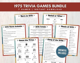 1975 Trivia Game Bundle, 50th Birthday Party Game, 50th Anniversary Games, 1975 Class Reunion, Back in 1975,  Born in 1975, Instant Download