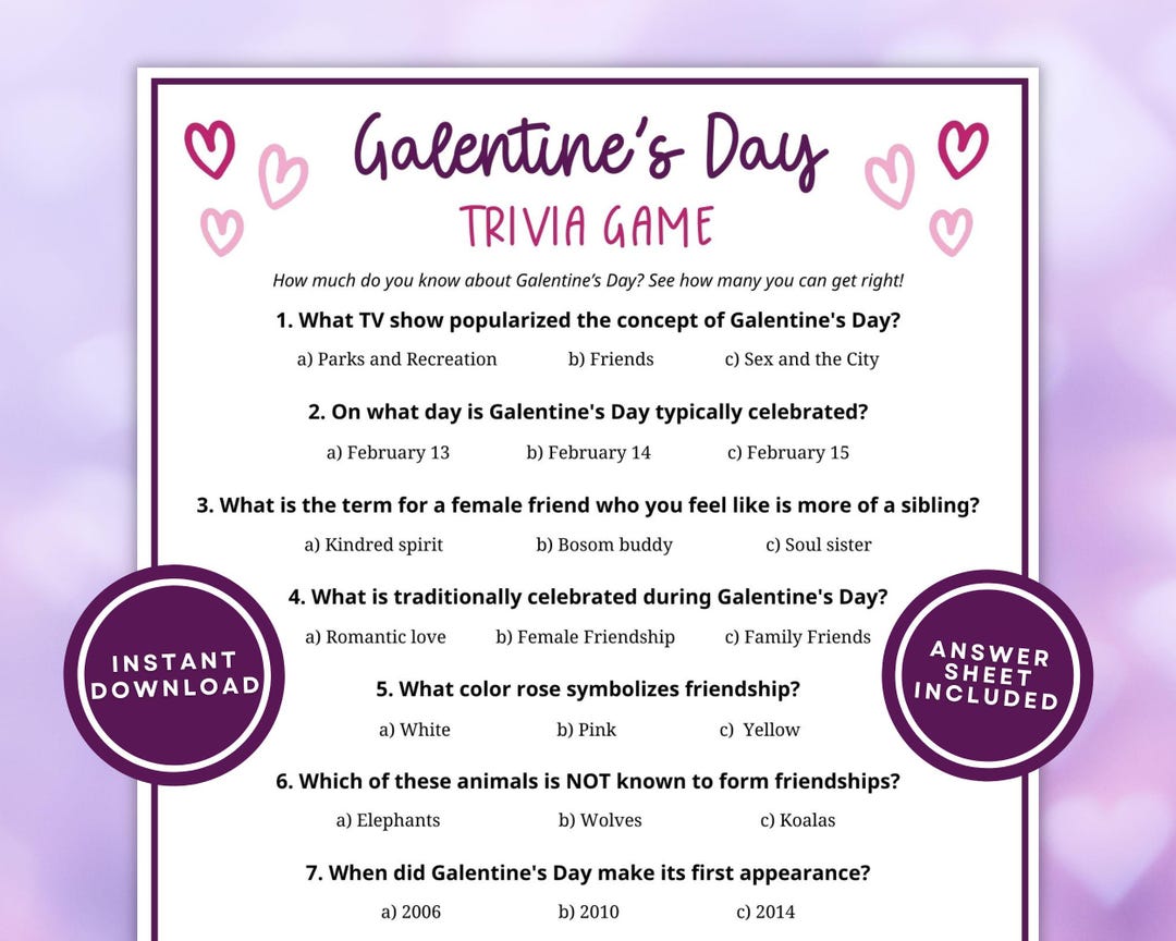 Galetnine's Trivia Printable Game for Adults and Teens, 10 Quiz