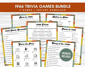 1966 Trivia Game Bundle, Born in 1966 Printable Trivia with Answers for Parties, 60th Men and Women Birthday Party Games, Instant Download