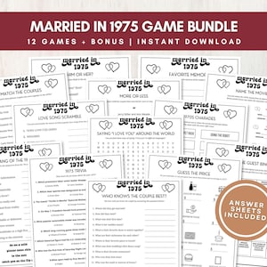 Married in 1975 Trivia Game Bundle for Adults, 12 Printable Party Games Plus Bonus for 50th Anniversary, Fun for Groups, Instant Download
