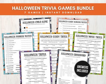 Halloween Trivia Game Bundle for Adults, Teens, and Kids, Halloween Trivia Questions for Work Party, Family and Classrooms, Instant Download