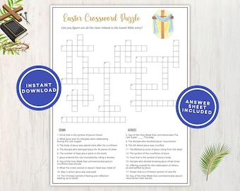 Christian Easter Crossword Puzzle for Adults and Kids, Fun Printable Word Game for Bible Study, Church, or Youth Groups, Instant Download