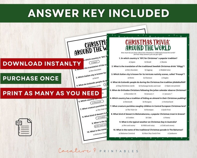 Printable Christmas Trivia Game for Adults and Kids, 10 Fun Christmas ...