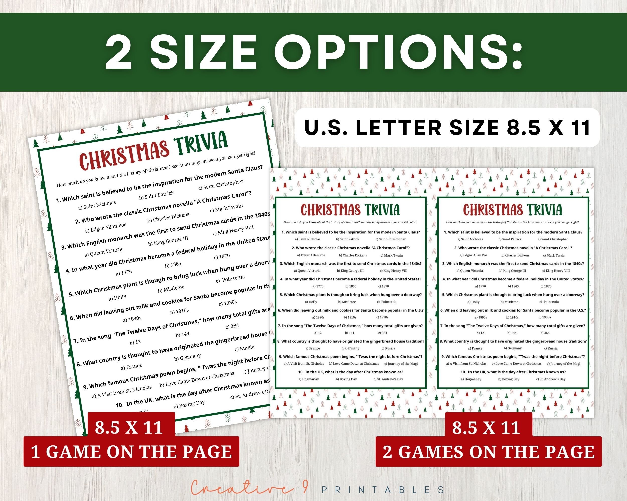 Printable Christmas Trivia Game for Adults and Kids, 10 Christmas ...