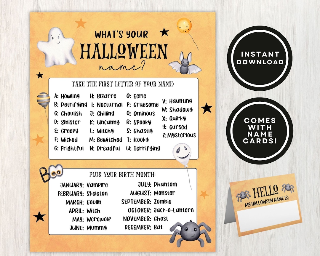 What's Your Halloween Name Game for Kids, Fun Halloween Party Game With ...
