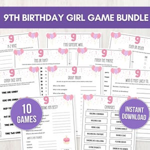 9. Geburtstag Mädchen Spiele Bundle, 10 druckbare Partyspiele und Bonus für Preteens, lustige Tween Geburtstagsidee für eine Gruppe von Mädchen, Sofort Download