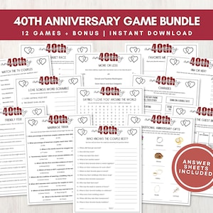 40th Wedding Anniversary Games Bundle, 12 Printable Party Games + Bonus for Ruby Anniversary, Fun Activity for a Big Group, Instant Download