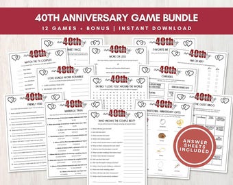 40th Wedding Anniversary Games Bundle, 12 Printable Party Games + Bonus for Ruby Anniversary, Fun Activity for a Big Group, Instant Download