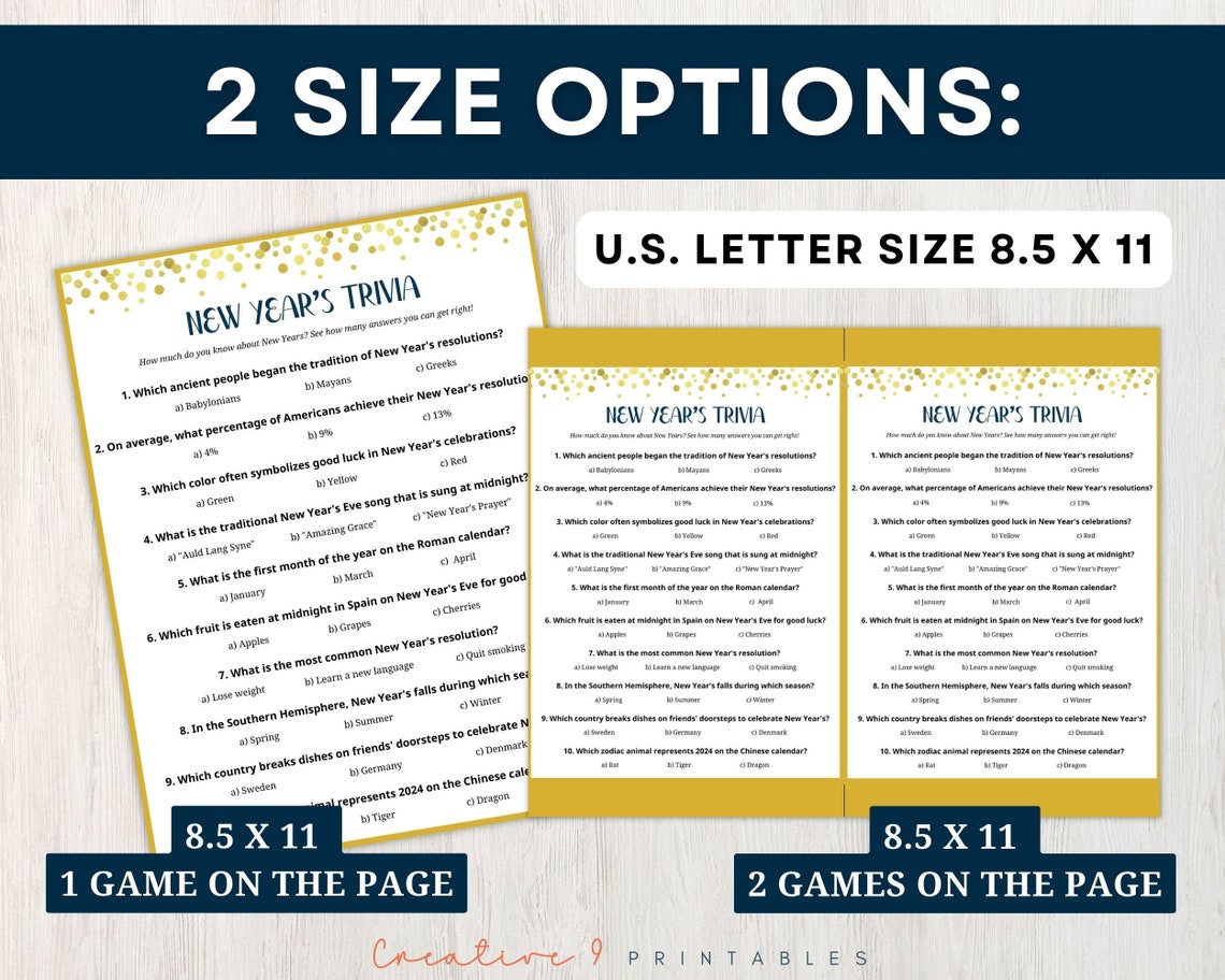 Printable New Year Trivia Game for Adults and Kids, 10 New Year's Trivia Questions With Answers ...