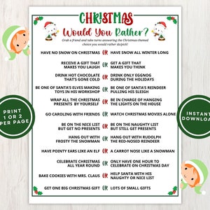 Printable Would You Rather Christmas Game for Kids and Adults, Christmas This or That Questions Great for Holiday Parties, Instant Download