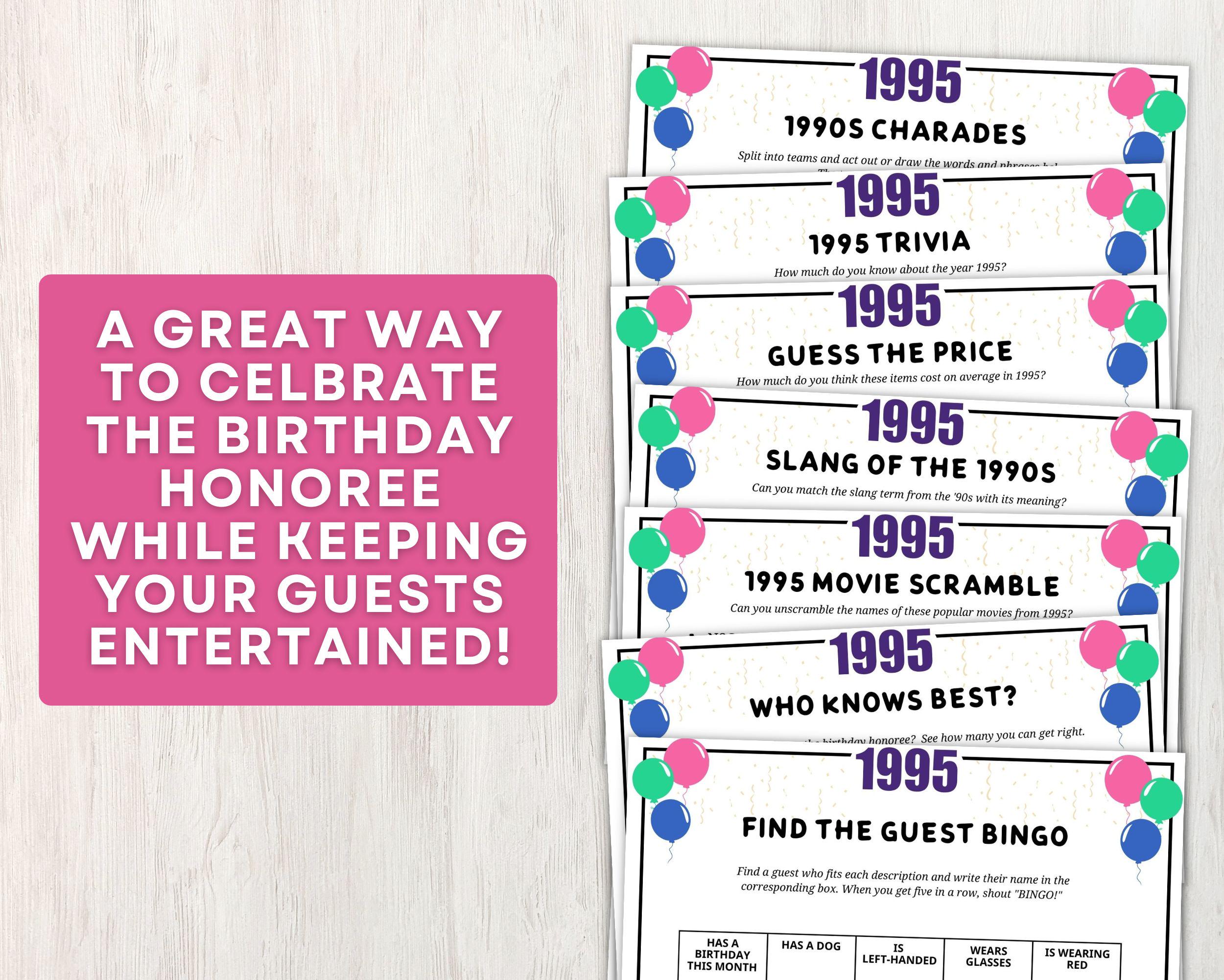 Born in 1995 Trivia Bundle, 30th Birthday Party Games W/ Answers, Fun ...