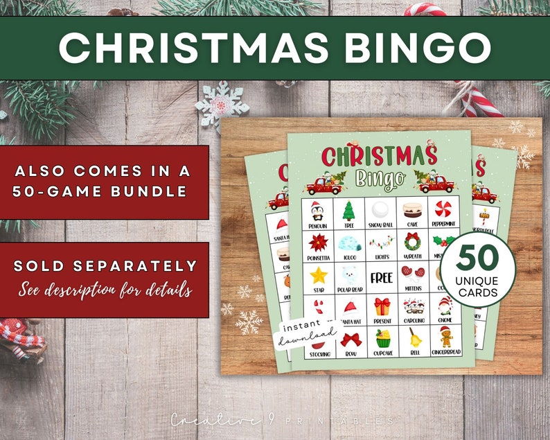 Printable Christmas Bingo Game for Kids and Adults 30 Printable Cards With Festive Images and