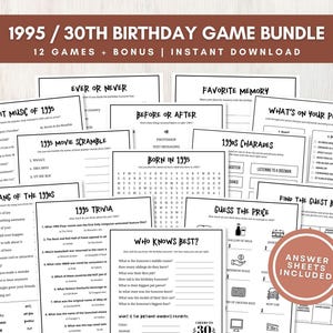 30th Birthday Party Games Bundle, 12 Fun Printable 1995 Trivia and Group Games with Answers, Bonus Memory Keepsake, Instant Download