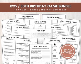 30th Birthday Party Games Bundle, 12 Fun Printable 1995 Trivia and Group Games with Answers, Bonus Memory Keepsake, Instant Download