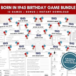 Born in 1945 Trivia Bundle, 80th Birthday Party Games w/ Answers, Fun Activities for Large Groups, Bonus Memory Keepsake, Instant Download