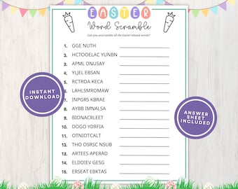 Easter Word Scramble Printable Game for Kids and Adults, 15 Spring Words to Unscramble, Great for Schools and Seniors, Instant Download