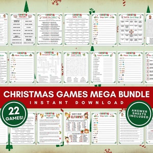 Printable Christmas Game Bundle for Kids and Adults, 22 Christmas Games for Family and Holiday Parties, Christmas Party Games Printable