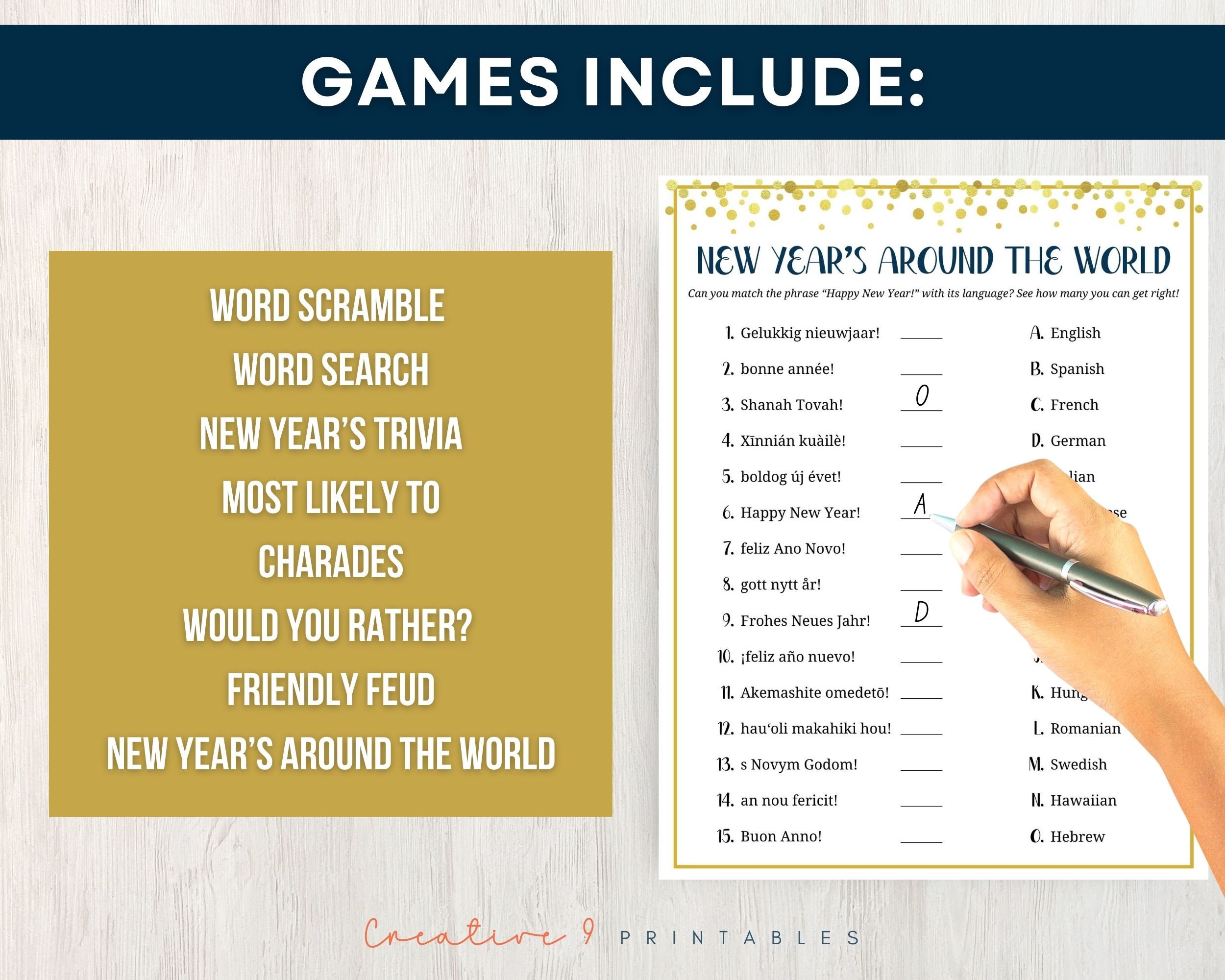 Printable New Year's Game Bundle for Kids and Adults, 8 Fun New Years ...