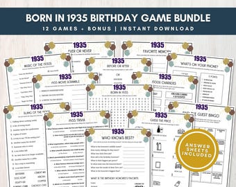 Born in 1935 Trivia Bundle, 90th Birthday Party Games w/ Answers, Fun Activities for Large Groups, Bonus Memory Keepsake, Instant Download