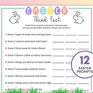 Easter Think Fast Printable Game, Think Quick Icebreaker Activity, Fun for Family Night, Classrooms, and Senior Centers, Instant Download