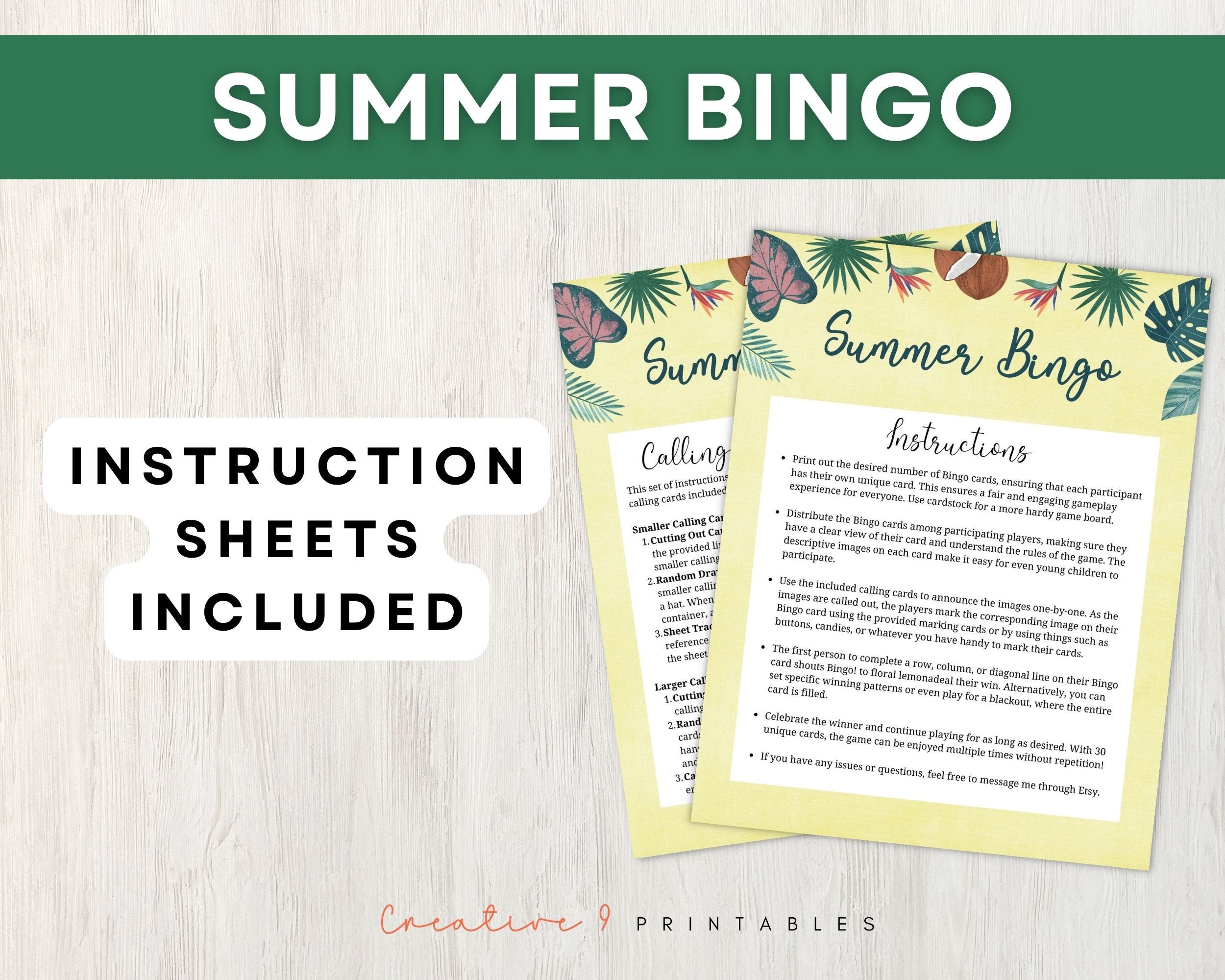 Summer Bingo Printable Game for Adults and Kids, 30 Bingo Cards Plus ...