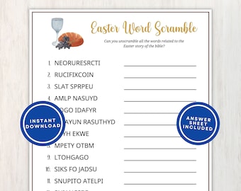 Christian Easter Word Scramble, 15 Bible Story Easter Words to Unscramble, Fun Printable Game for Church and Youth Groups, Instant Download