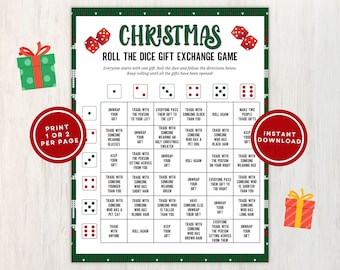 Printable Christmas Gift Exchange Dice Game for Adults, Fun Group Roll the Dice Game, Christmas Party Game for Groups, Instant Download
