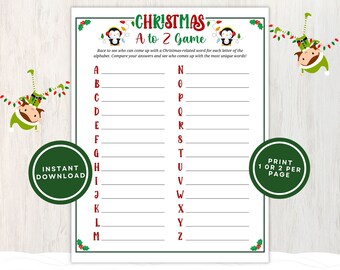 Printable Christmas A to Z Game for Kids and Adults, Christmas A-Z Word Race Game Great for  Families and Holiday Parties, Instant Download