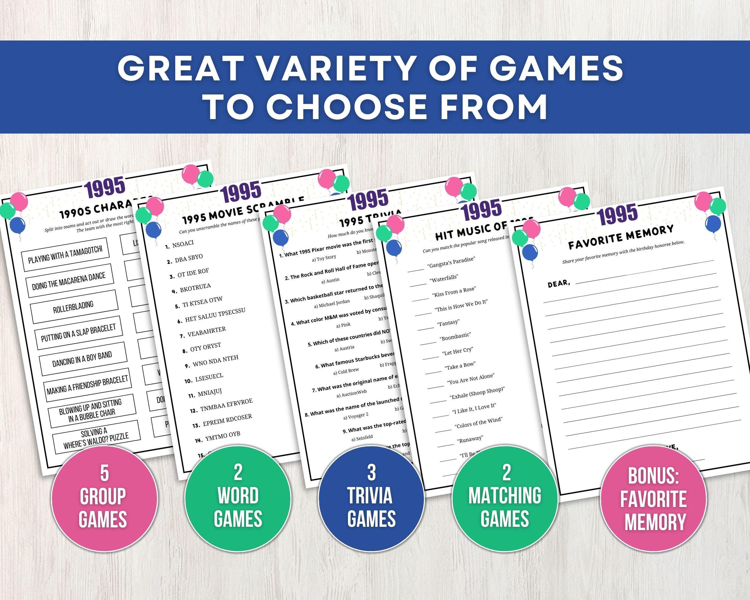 Born in 1995 Trivia Bundle, 30th Birthday Party Games W/ Answers, Fun ...