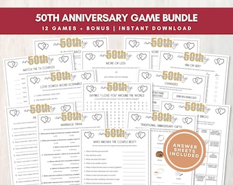 50th Anniversary Games Bundle, 12 Printable Party Games Plus Bonus Keepsake for Golden Anniversary, Fun Activity for Group, Instant Download