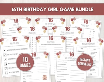 16th Birthday Girl Game Bundle, 10 Printable Party Games and Bonus for Sweet 16, Fun Teen Birthday Idea for Group of Girls, Instant Download