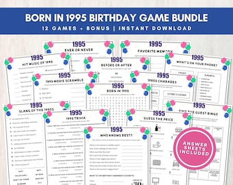 Born in 1995 Trivia Bundle, 30th Birthday Party Games w/ Answers, Fun Activities for Large Groups, Bonus Memory Keepsake, Instant Download