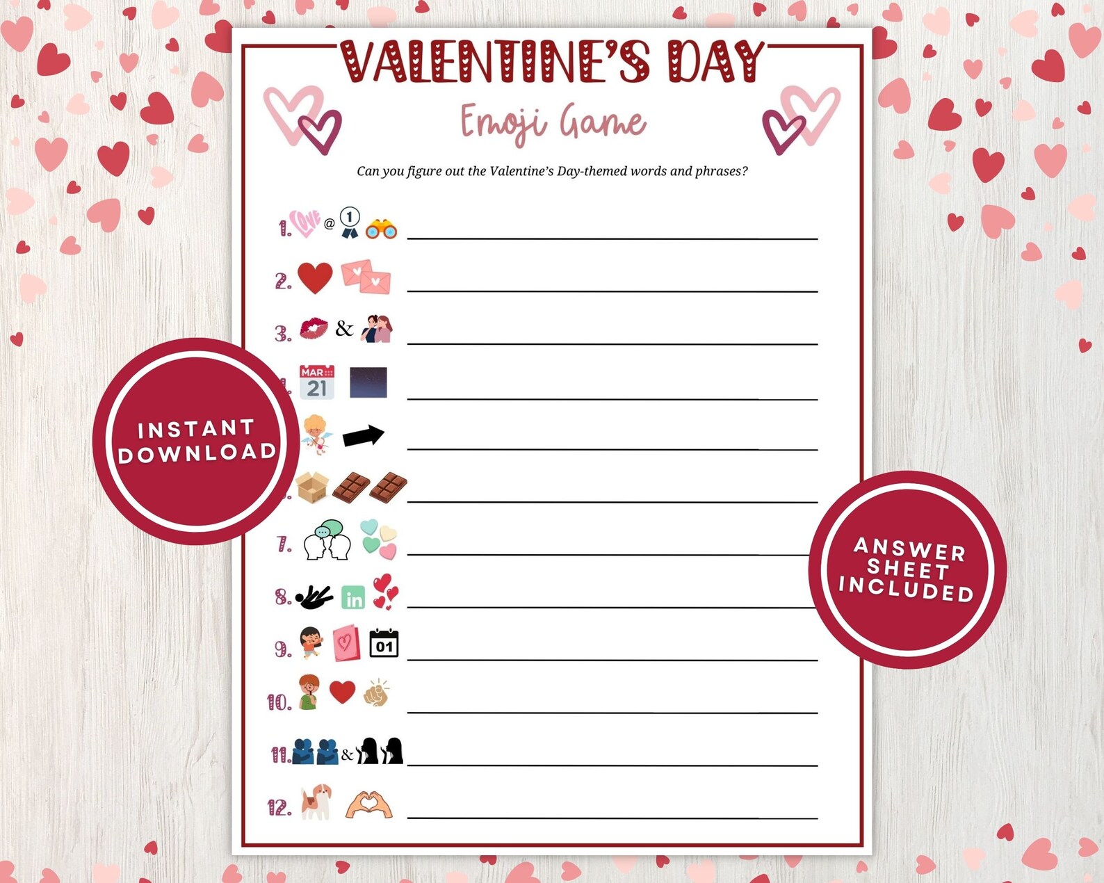 Printable Valentine Emoji Game for Kids and Adults, Fun Valentine Party Game With Answers Great ...