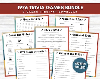 1976 Trivia Game Bundle - Digital Download with 7 Fun Trivia Games for 50th Birthday or Anniversary in 2026