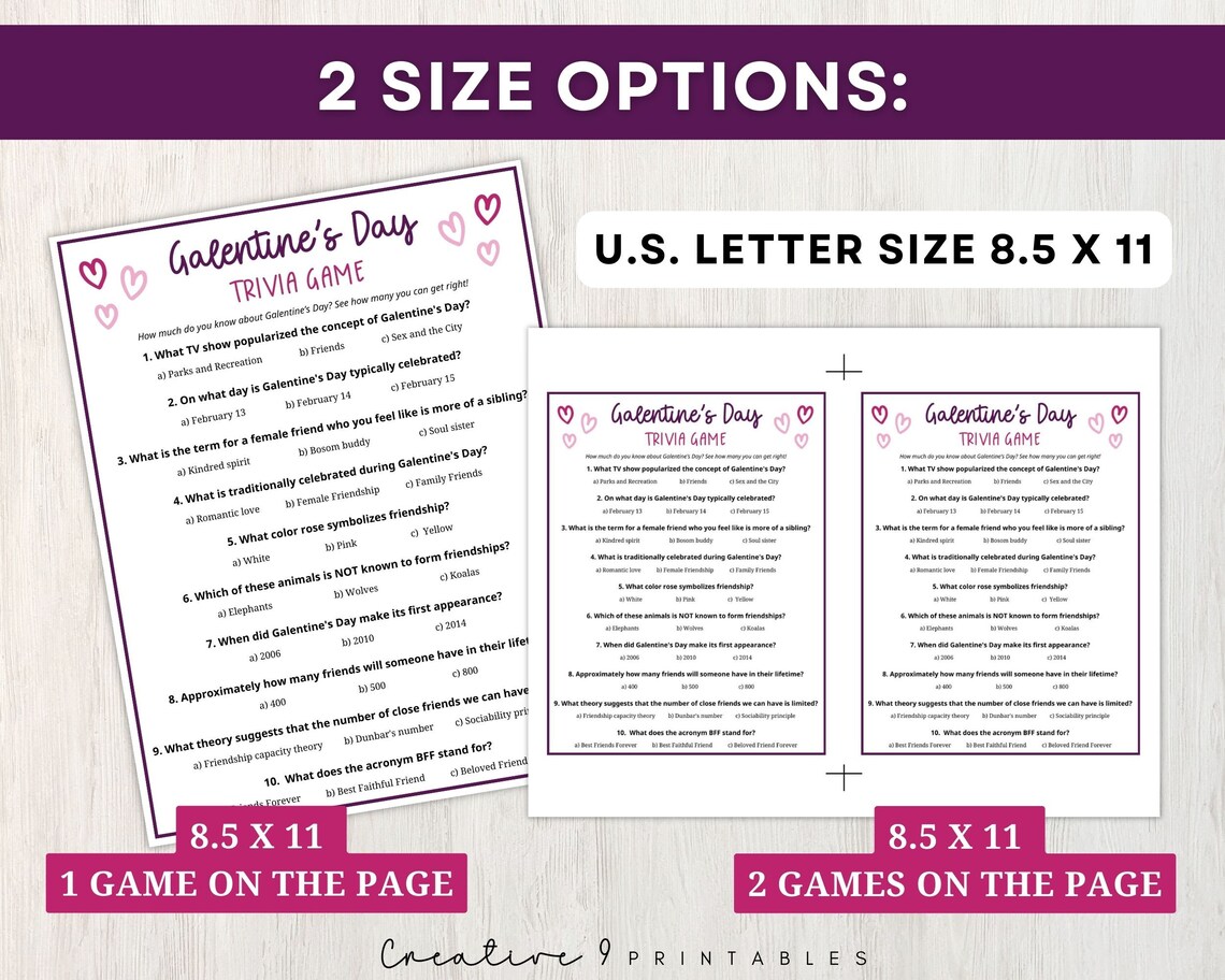 Galetnine's Trivia Printable Game for Adults and Teens, 10 Quiz
