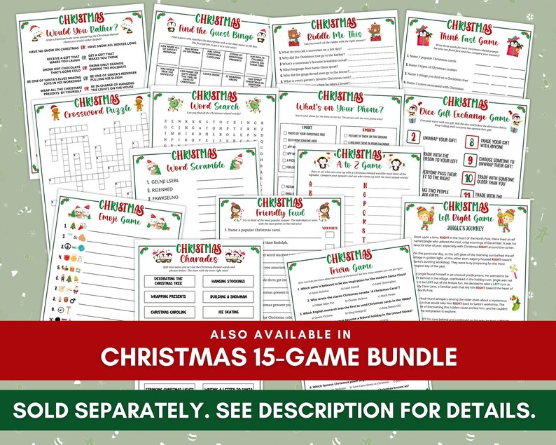 Printable Christmas Charades Game for Kids, 30 Prompts With Christmas ...