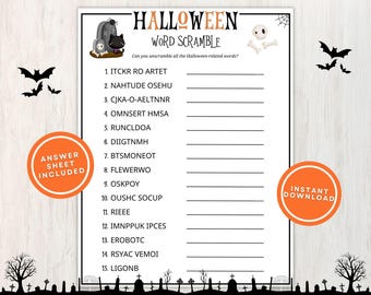 Halloween Word Scramble Printable Game for Kids and Adults with Answers, 15 Words Unscramble, Great for Halloween Parties, Instant Download