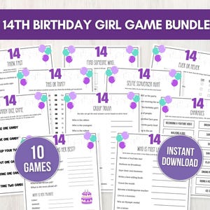 14th Birthday Girl Game Bundle, 10 Printable Party Games and Bonus for Preteens, Fun Teen Birthday Idea for Group of Girls, Instant Download