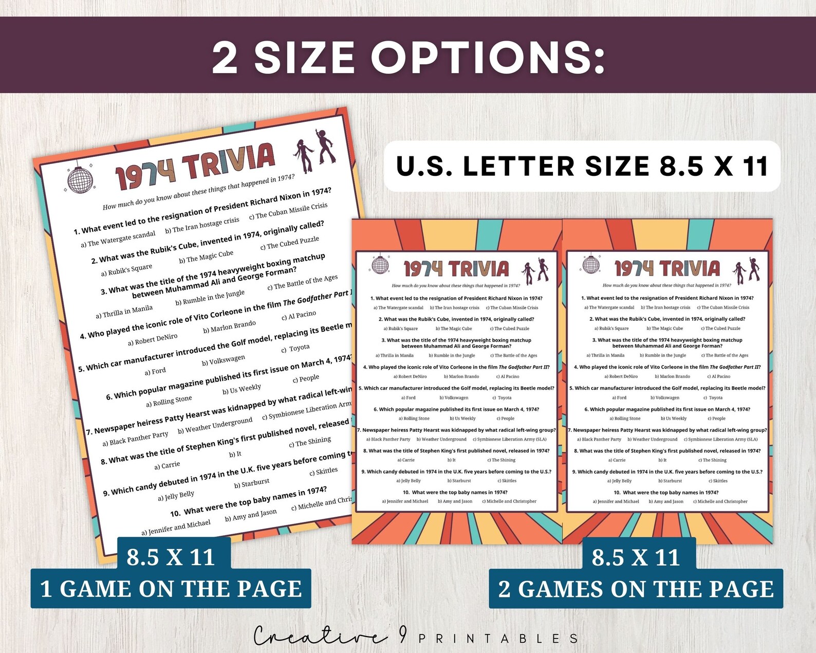 1974 Trivia With Answers, Printable 51st Birthday, Reunion, or ...