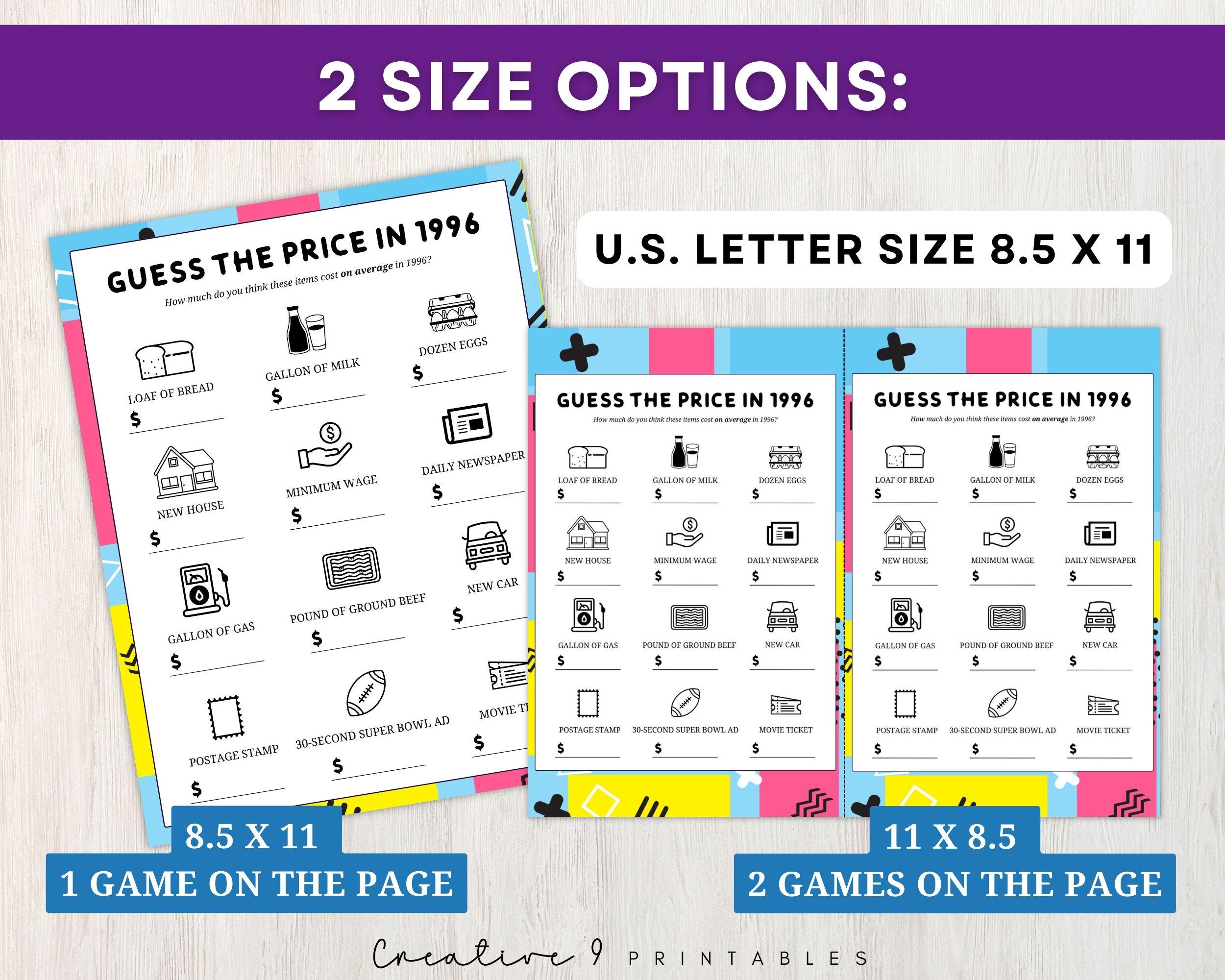 Price Trivia 1996 Guess the Price Trivia Game, 30th Birthday, Anniversary, or ...