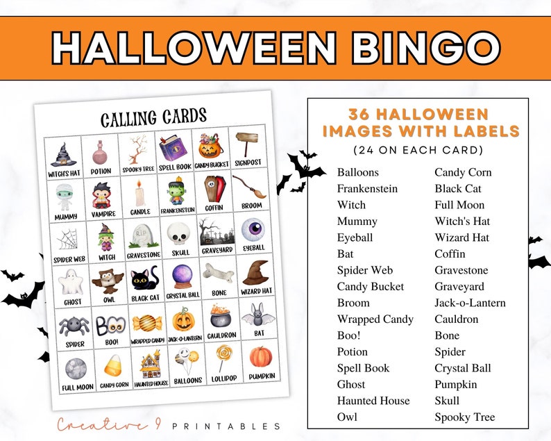 Halloween Bingo Printable PDF Game for Kids and Adults, 50 Halloween ...