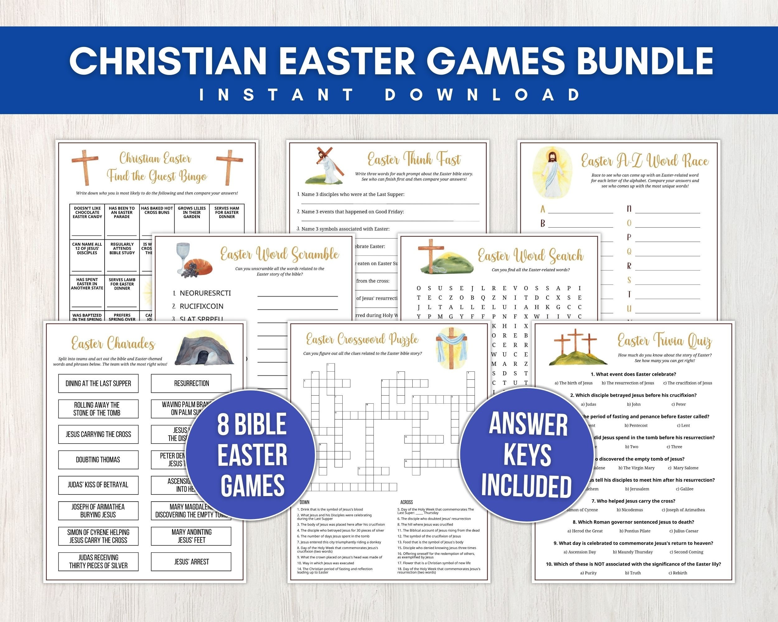 Christian Easter Game Bundle, 8 Fun Printable Easter Bible Games With Answers for Sunday School ...