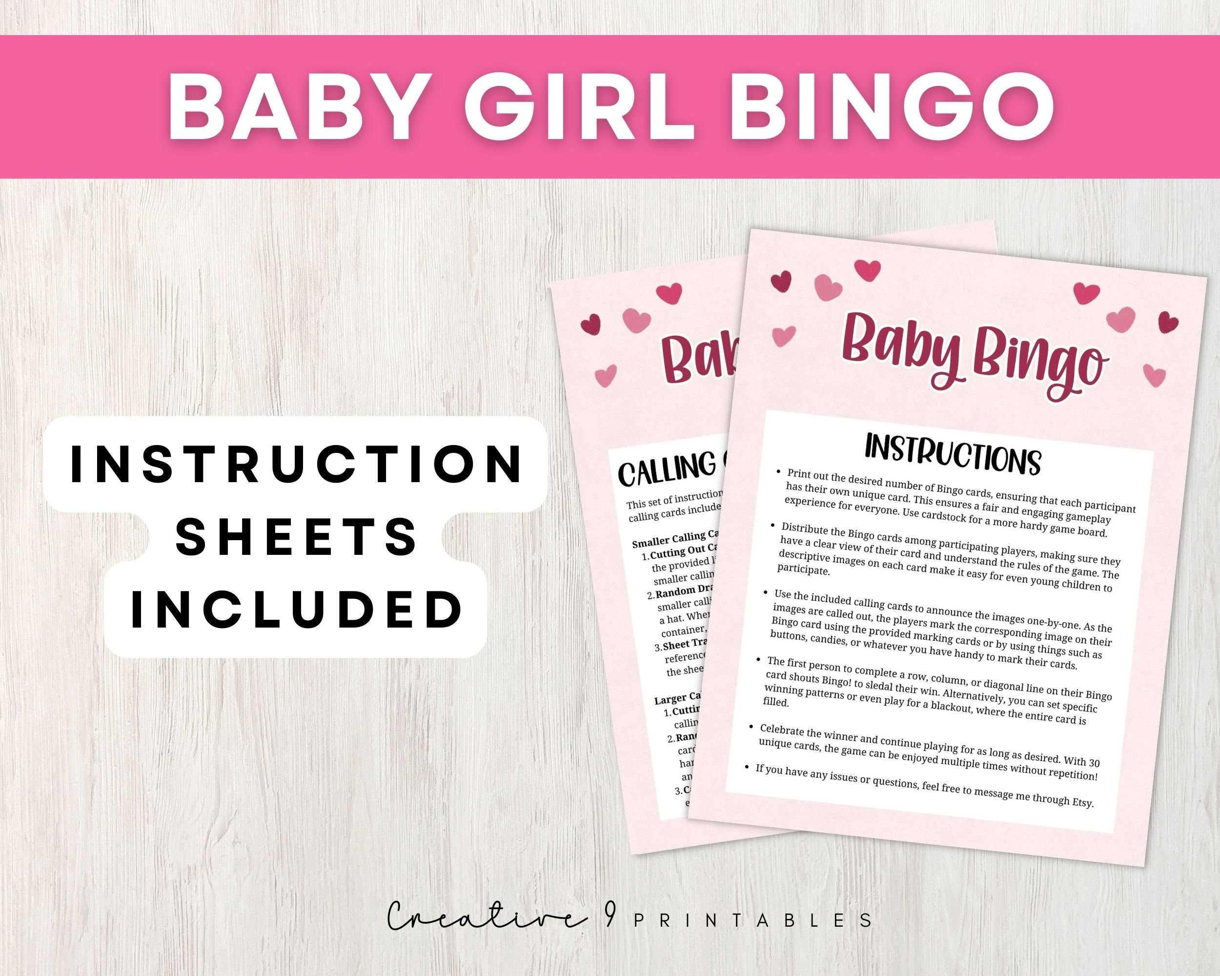 Baby Shower Bingo Game, 30 Printable Baby Girl Bingo Cards, Fun for a ...