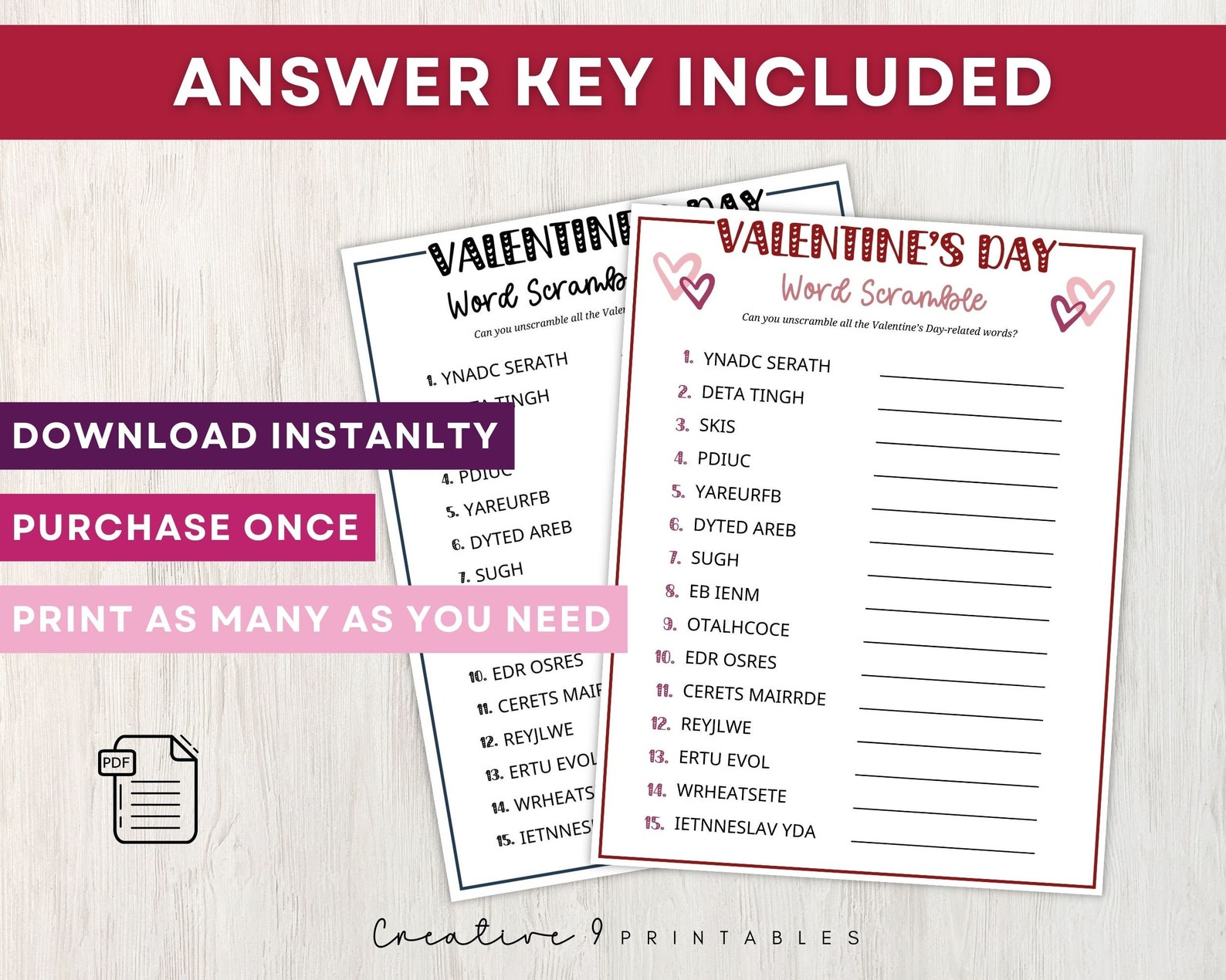 Printable Valentine Word Scramble Game for Kids and Adults, 15 ...